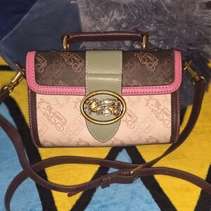 Carlice New York Signature Small Colorblock Crossbody Bag in Pink & Brown